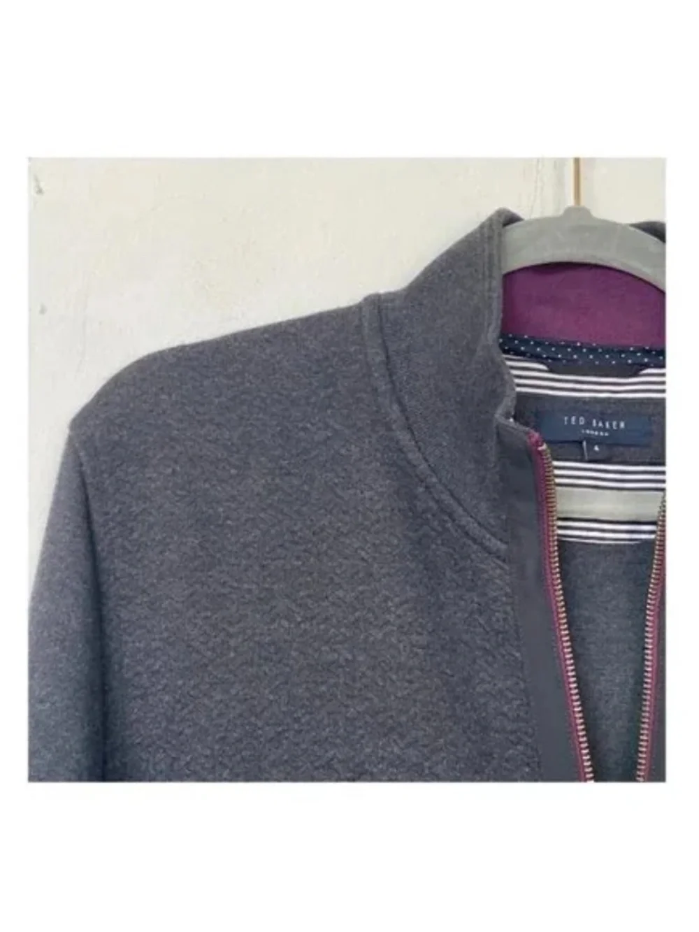TED BAKER Men's Zip Up Jacket Jam Trim Fit in Black Size 4 or US Large Charcoal
